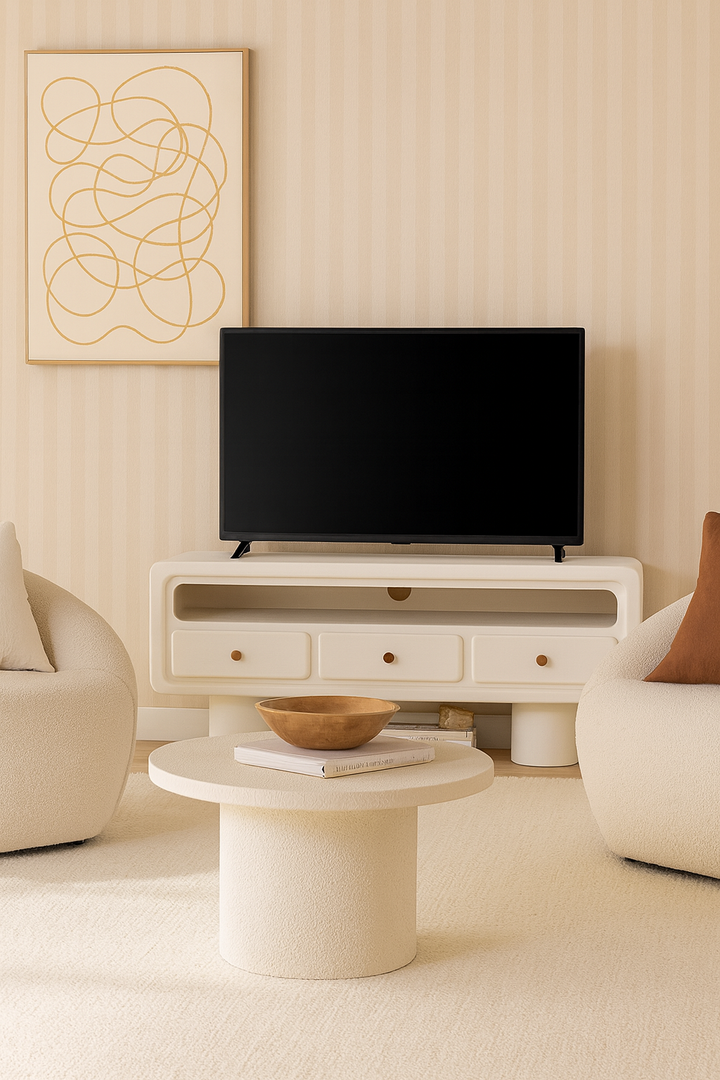 Modern White TV Board – 140 × 40 × 60 cm | 3-Drawer Media Console | Solid & Stylish TV Unit