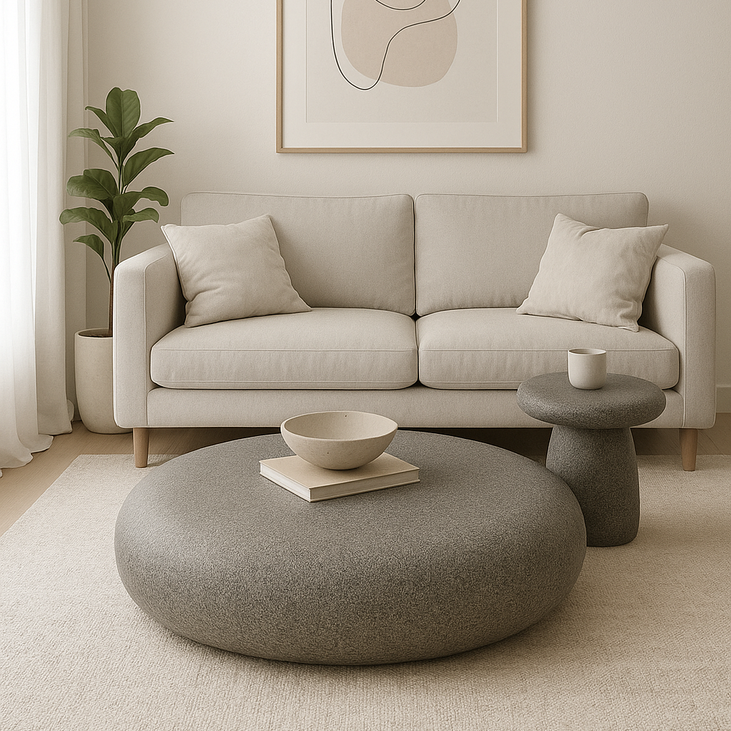 Modern Pebble Stone Coffee Table – 77x77x25 cm