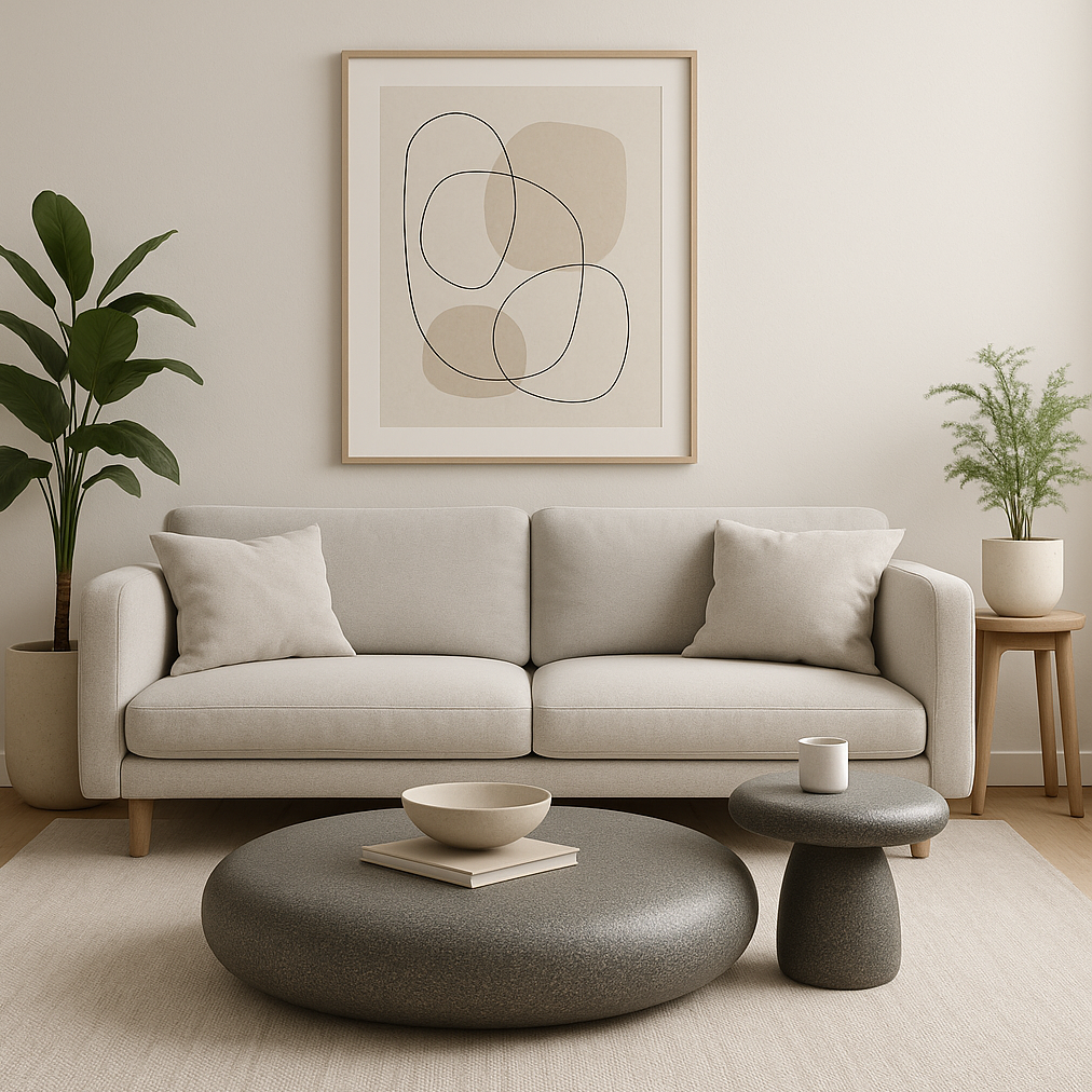 Pebble-Shaped Grey Coffee Table – 100x100x25 cm