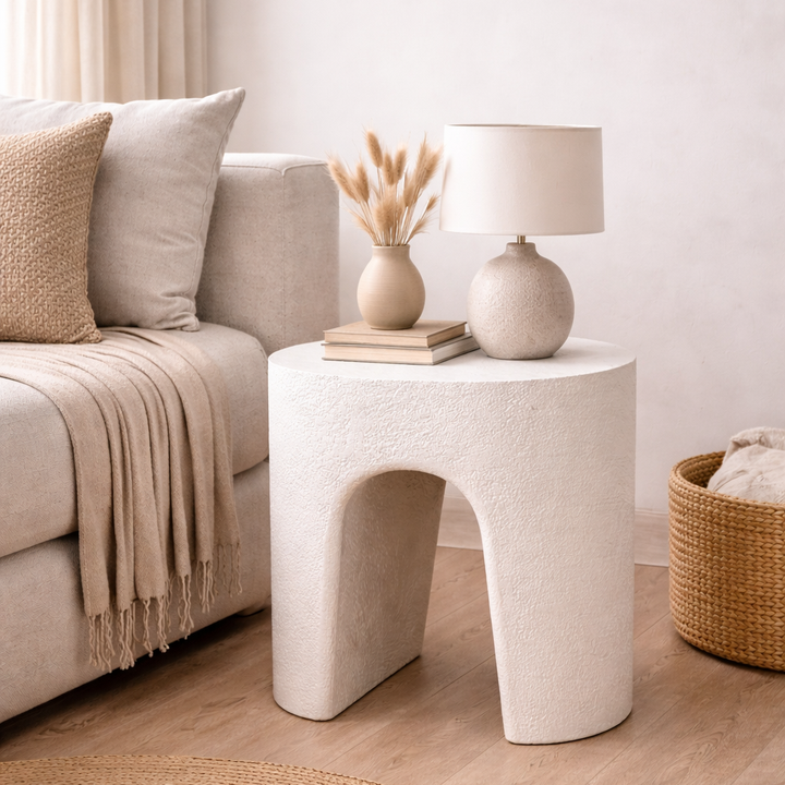 Terra Collection MDF Lime Plaster Side Table (55x40x55 cm)