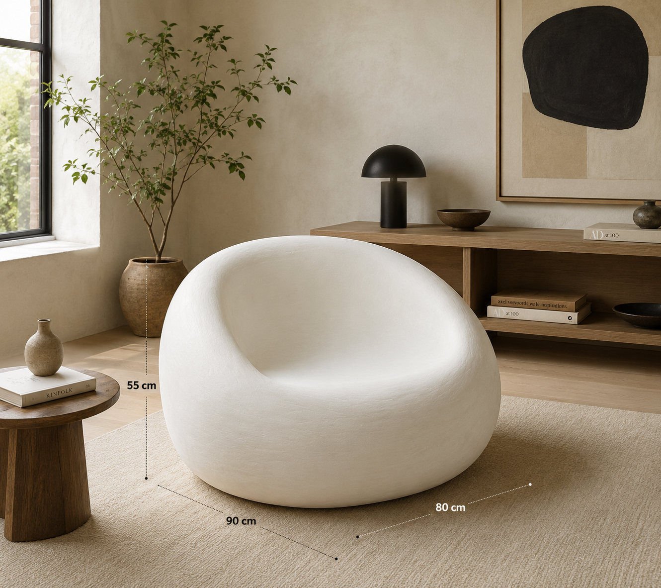 Lime Plaster Concrete Sofa | 90 × 80 × 55 cm
