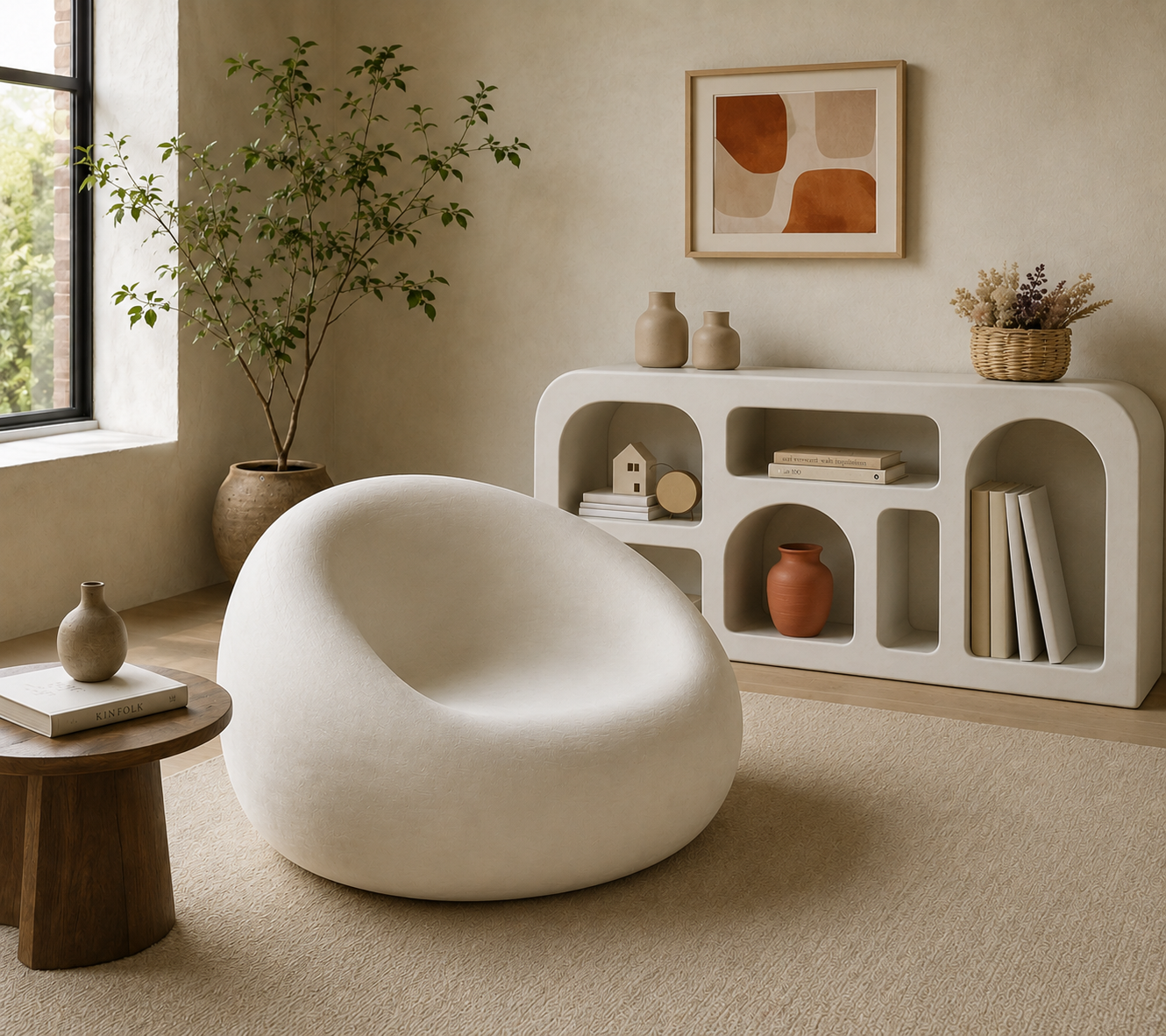 Lime Plaster Concrete Sofa | 90 × 80 × 55 cm