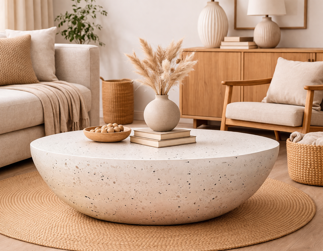 Terra Collection Iron Lime Plaster Coffee Table – 80x80x24 cm