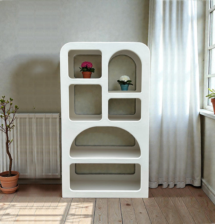 Modern Lime Plaster Open Shelf Unit – Sculptural Display Rack (90X35X170 CM)