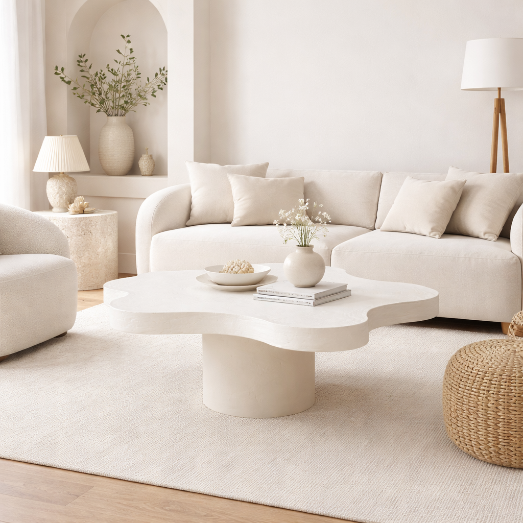 Lime Plaster Sculptural Coffee Table – Modern Organic Design || 80 × 80 × 41 CM