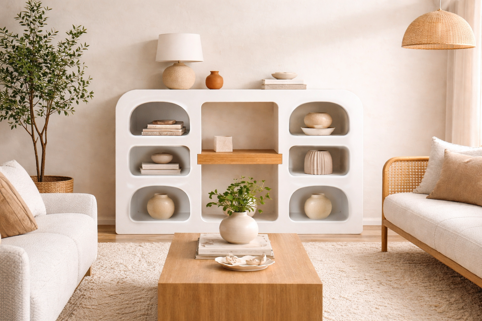 Handcrafted Lime Plaster Storage Sideboard – 150x40x90 cm