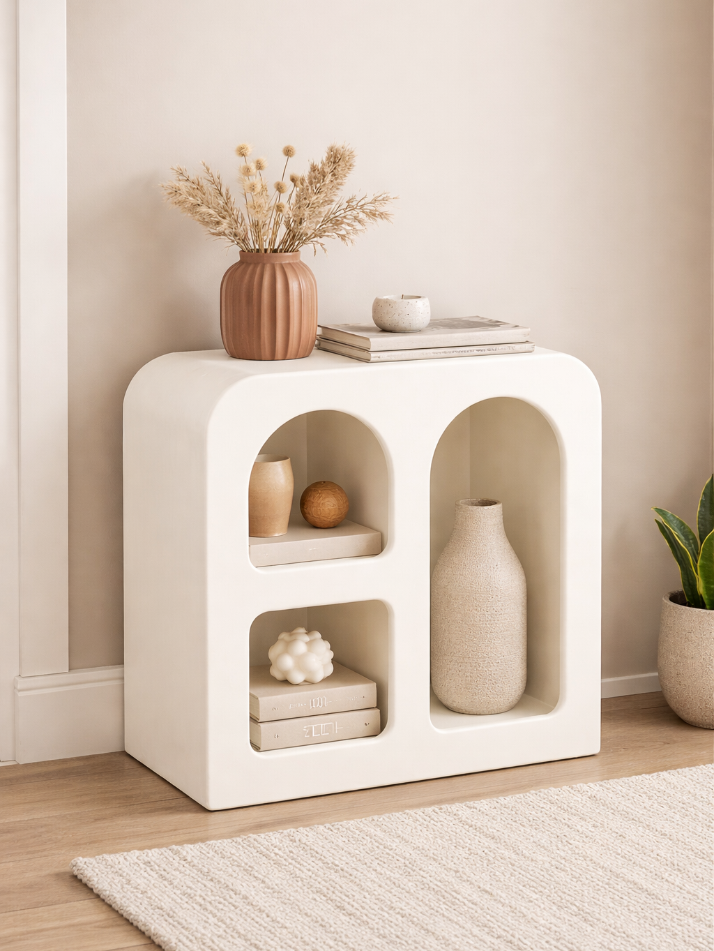 Lime Plaster Storage Shelf with Arched Compartments – Modern Minimal Design || 60 × 35 × 60 CM