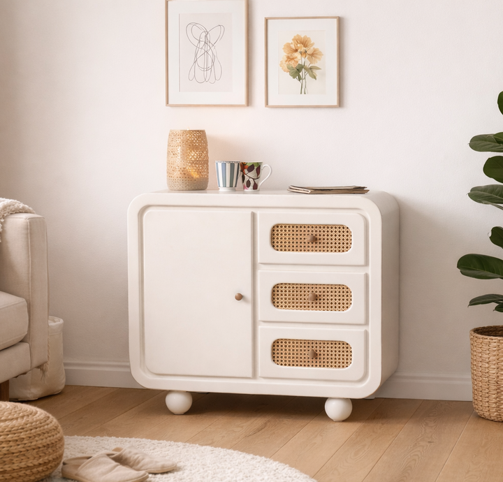 Lime Plaster Sideboard with Cane Drawers – 80×40×78 cm