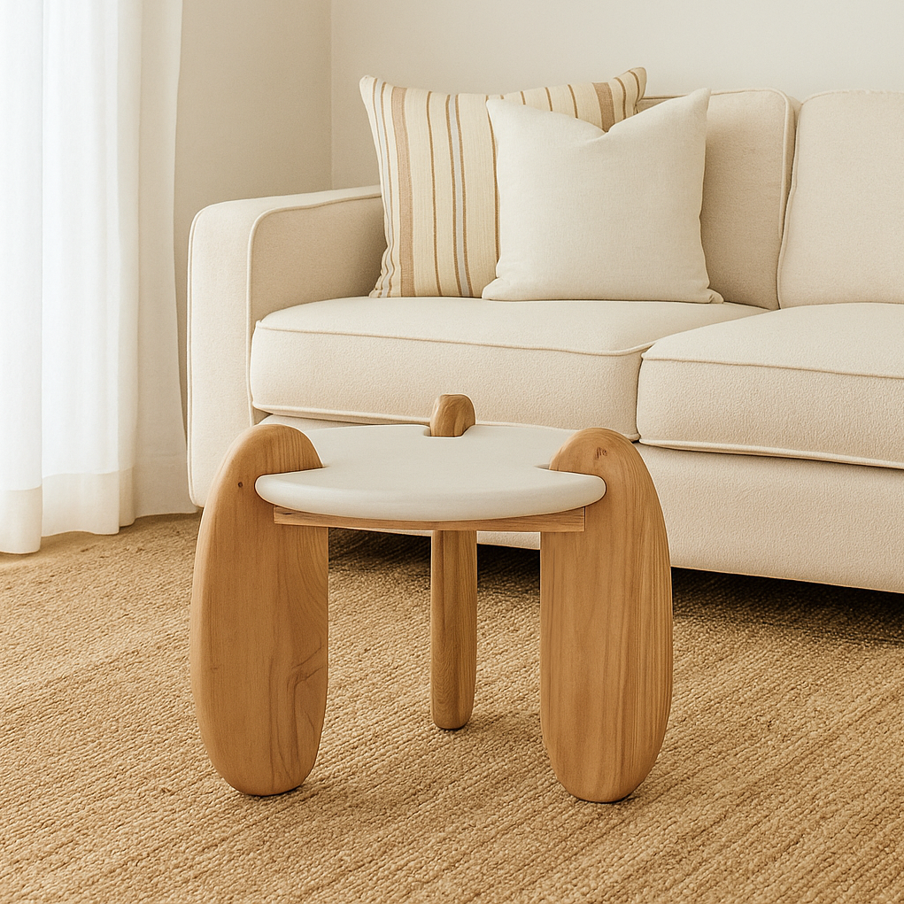 Lime Plaster with Wooden Small Coffee Table
