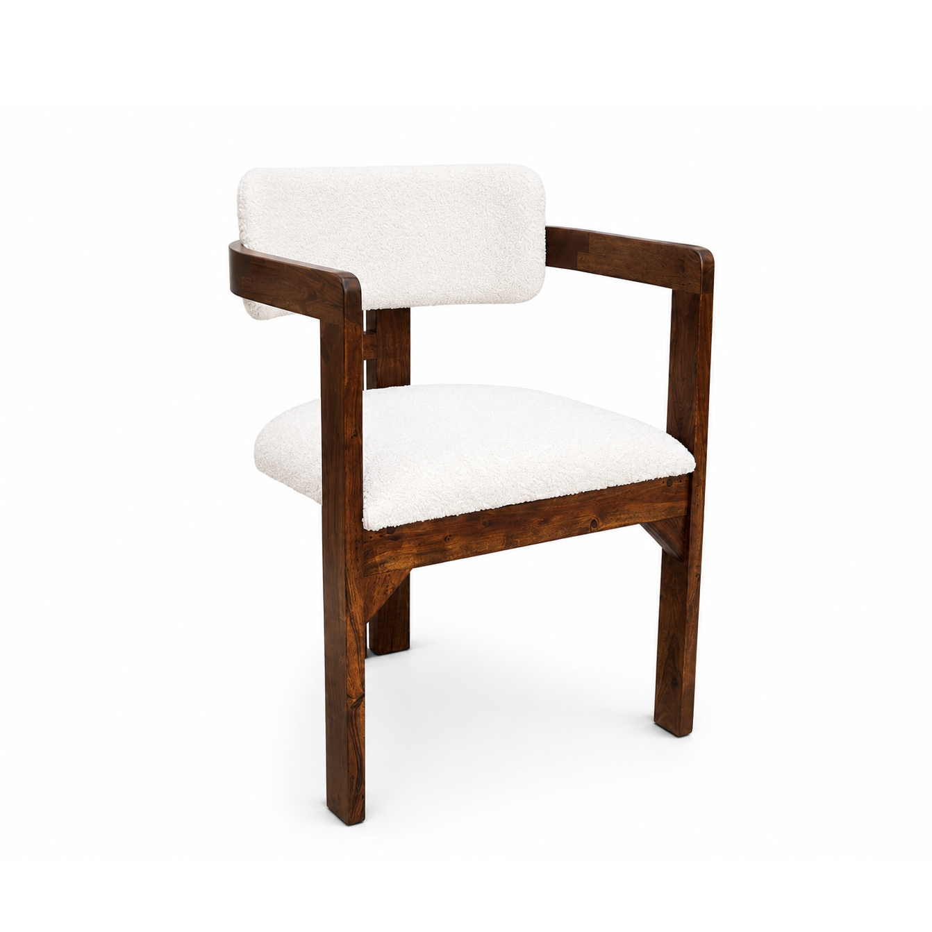 Modern Mango Wood Dining Chair with Cream Bouclé Upholstery and Armrests – Contemporary Dining & Accent Chair
