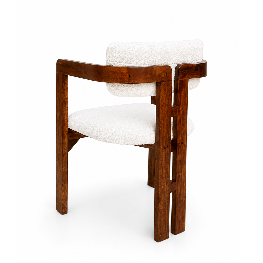 Modern Mango Wood Dining Chair with Cream Bouclé Upholstery and Armrests – Contemporary Dining & Accent Chair