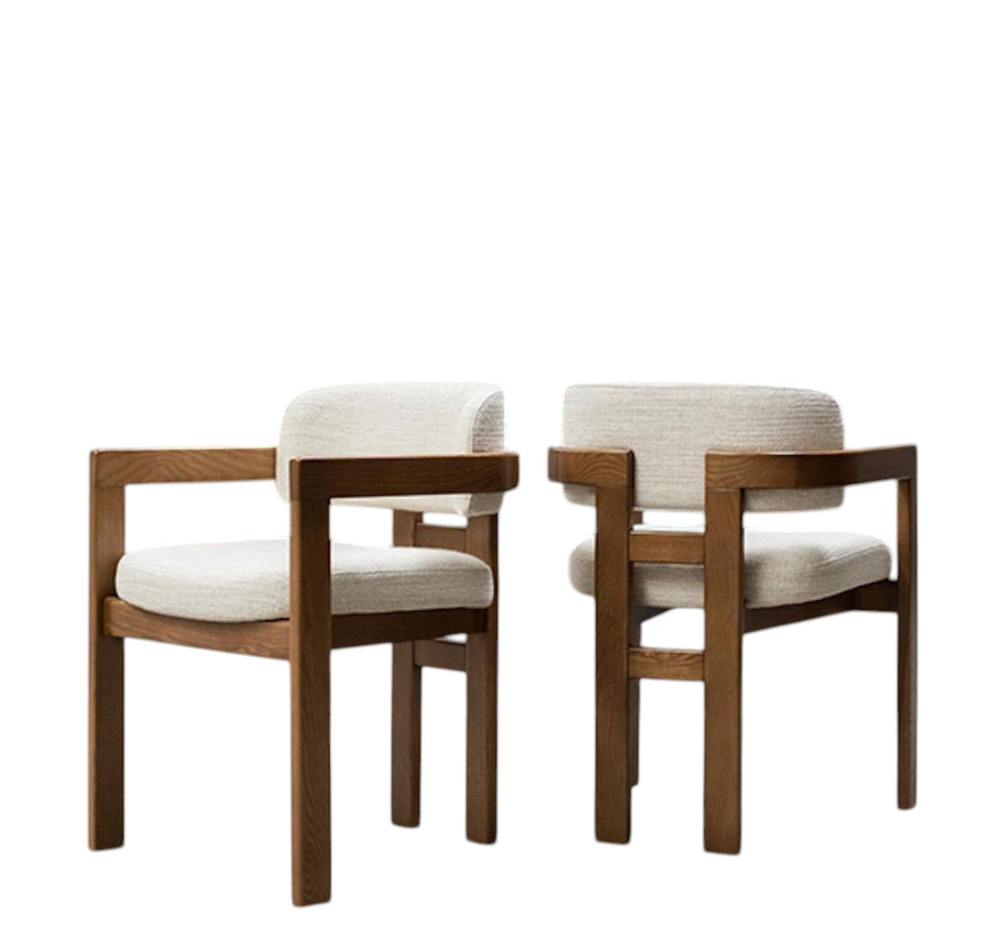 Modern Mango Wood Dining Chair with Cream Bouclé Upholstery and Armrests – Contemporary Dining & Accent Chair