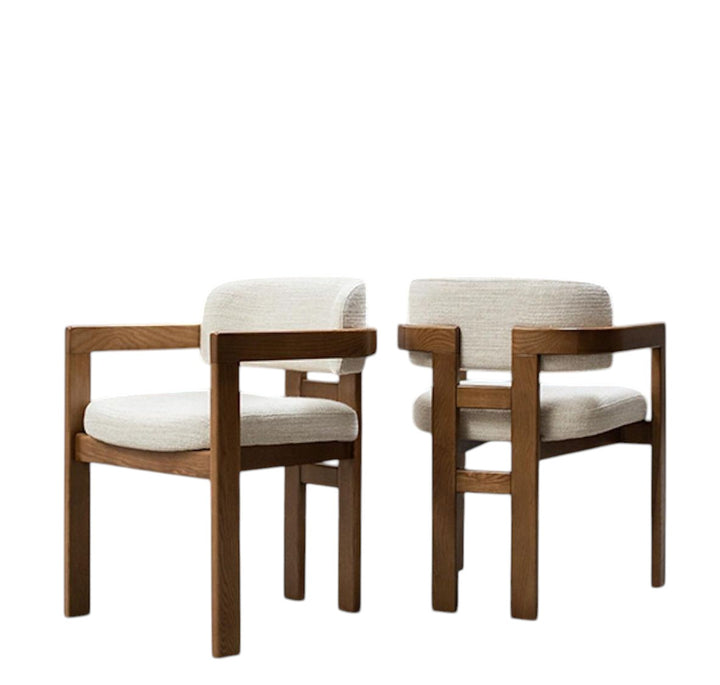 Modern Mango Wood Dining Chair with Cream Bouclé Upholstery and Armrests – Contemporary Dining & Accent Chair