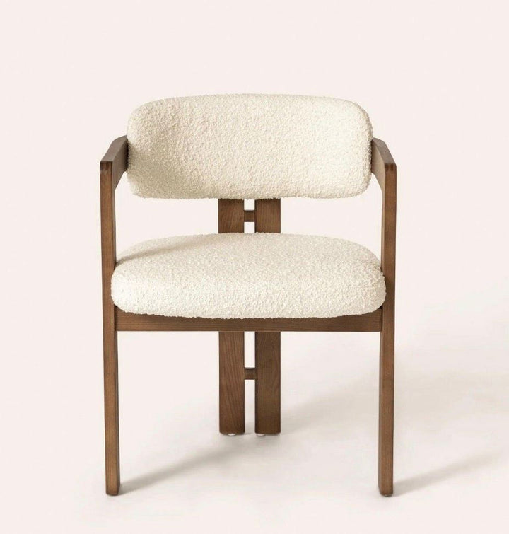 Modern Mango Wood Dining Chair with Cream Bouclé Upholstery and Armrests – Contemporary Dining & Accent Chair