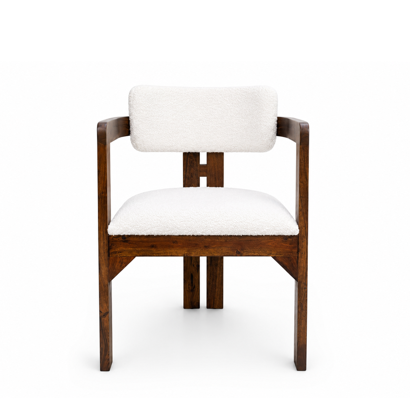 Modern Mango Wood Dining Chair with Cream Bouclé Upholstery and Armrests – Contemporary Dining & Accent Chair