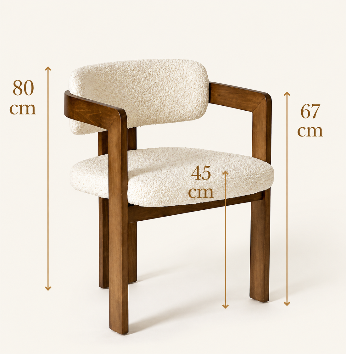 Modern Mango Wood Dining Chair with Cream Bouclé Upholstery and Armrests – Contemporary Dining & Accent Chair