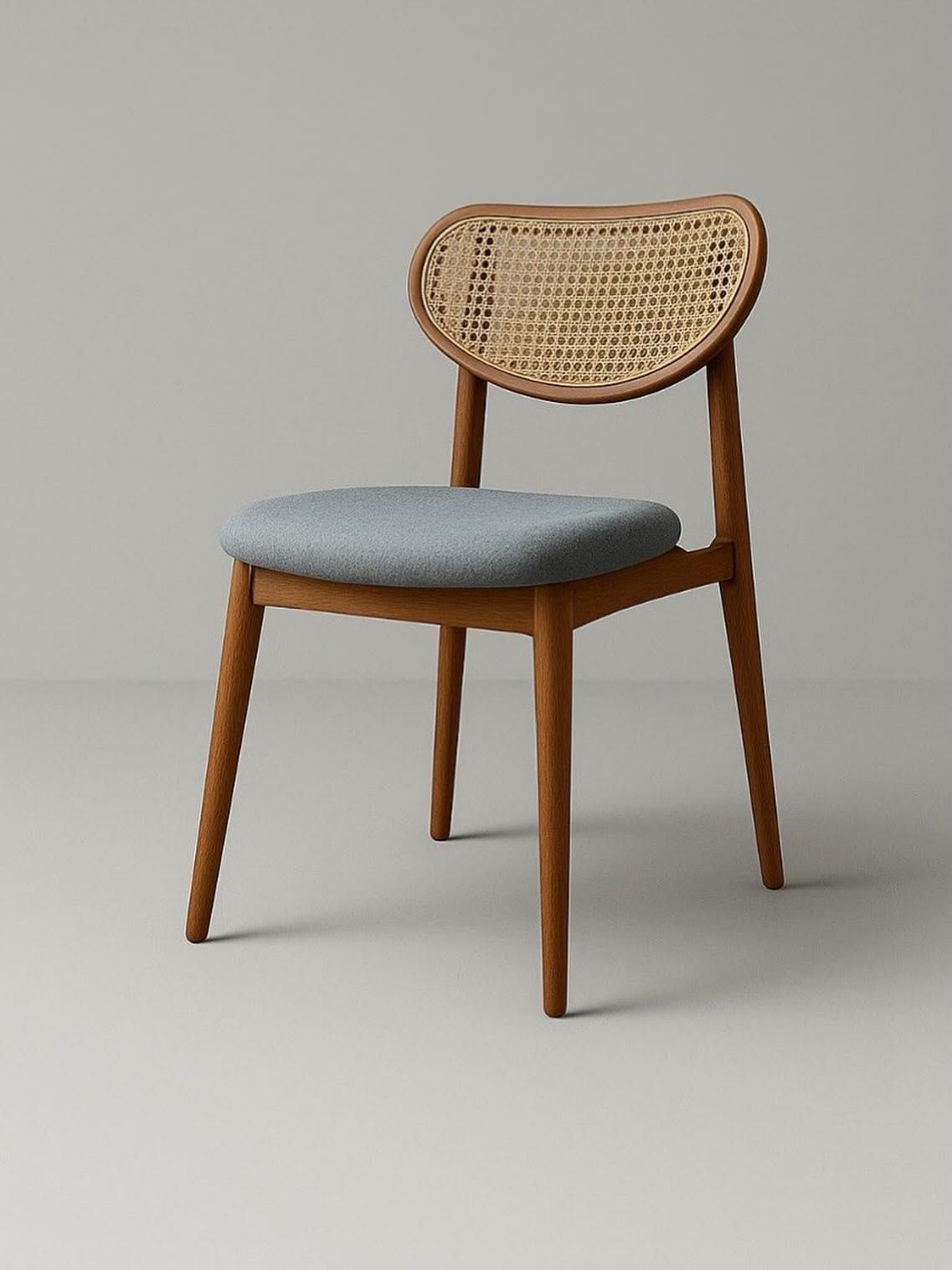 Modern Cane Back Dining Chair with Upholstered Seat – (SET OF TWO CHAIR)