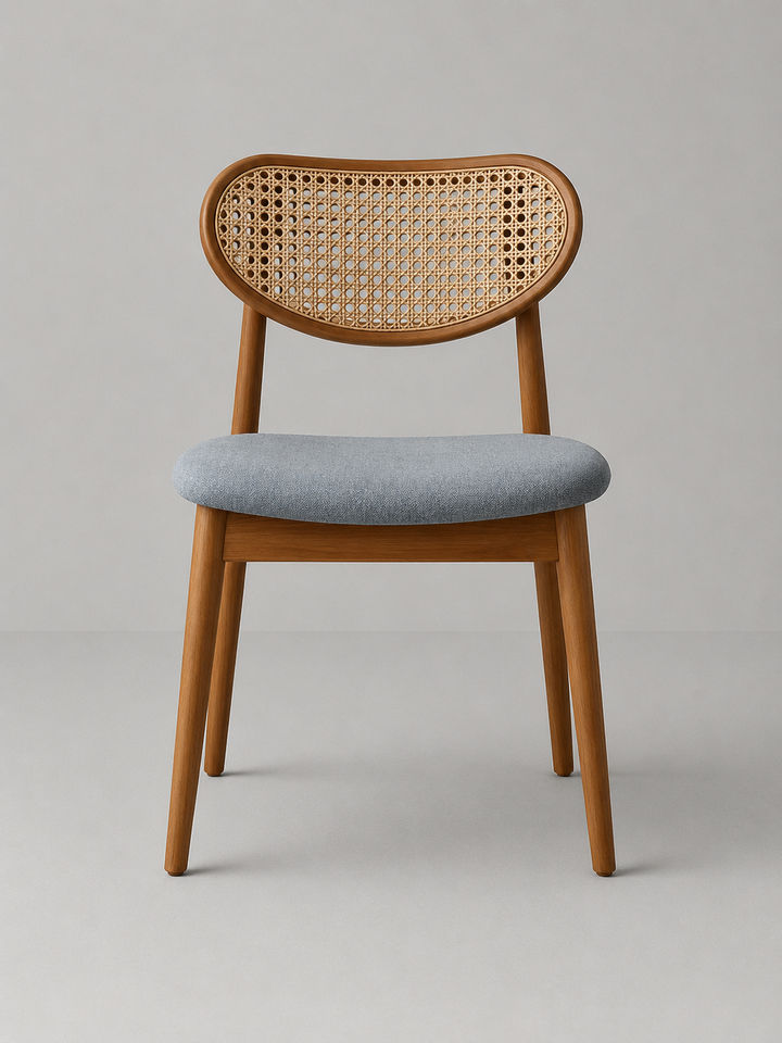 Modern Cane Back Dining Chair with Upholstered Seat – (SET OF TWO CHAIR)