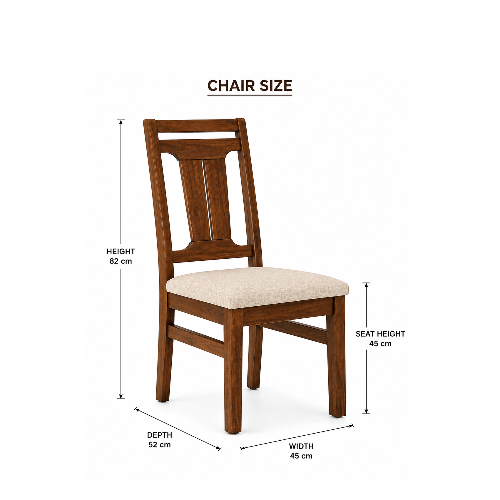 Modern Upholstered Dining Chair | Wooden Frame | Contemporary Dining Chair with Cushioned Seat ||  45 × 52 × 82 cm