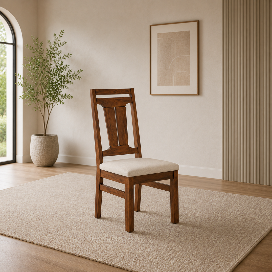 Modern Upholstered Dining Chair | Wooden Frame | Contemporary Dining Chair with Cushioned Seat ||  45 × 52 × 82 cm