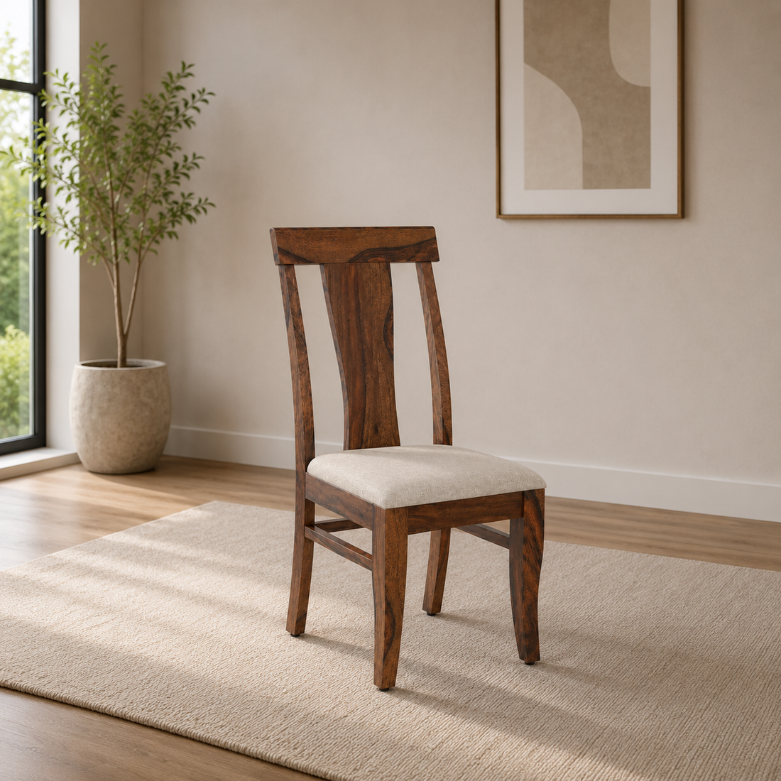 Modern Upholstered Dining Chair | Contemporary Wooden Frame Chair | Padded Seat | 45 × 52 × 82 cm