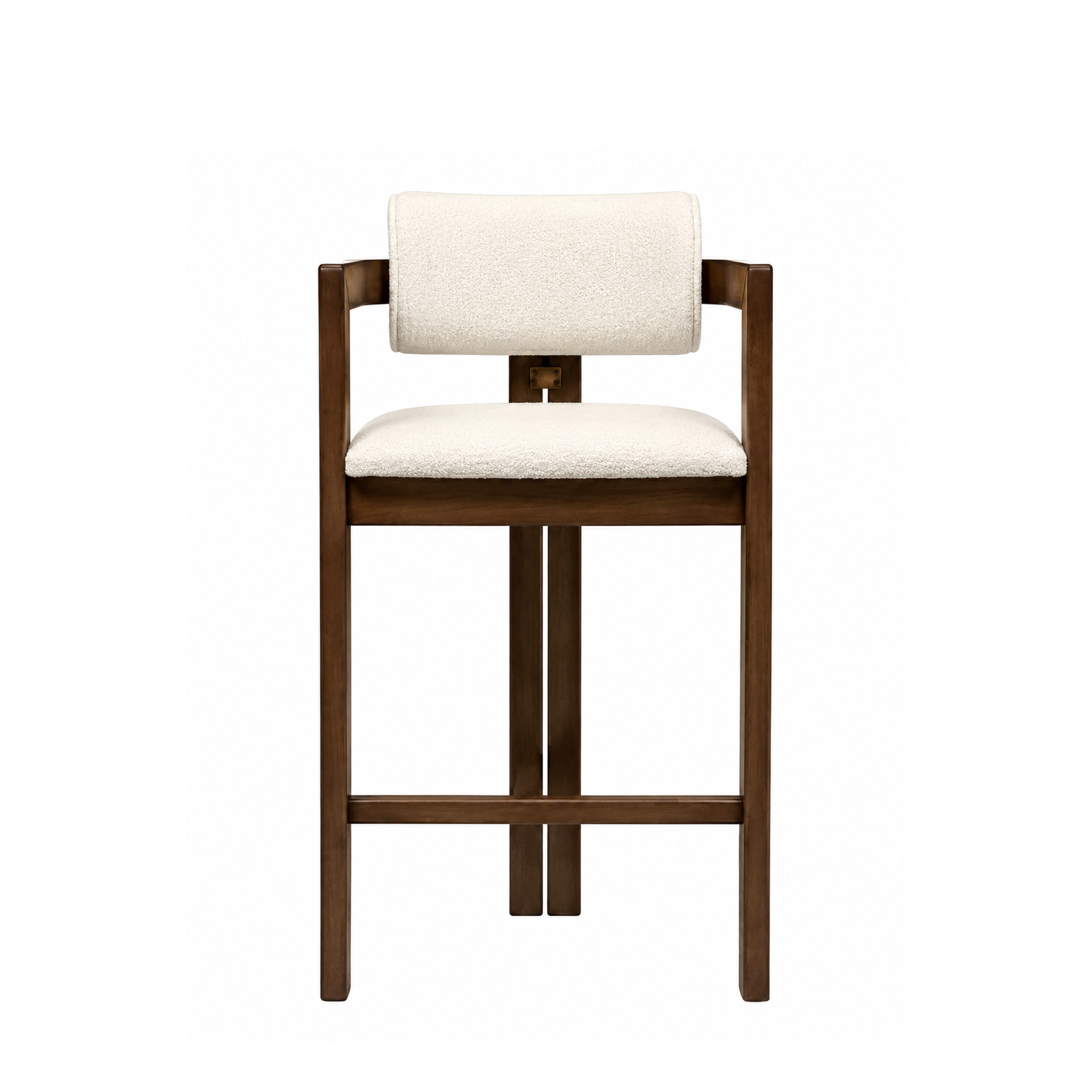 Modern Upholstered Wooden Bar Stool Chair with Curved Backrest & Armrests | Counter Height Bar Chair | Brown & Ivory Finish || 23 × 18 × 40 Inches