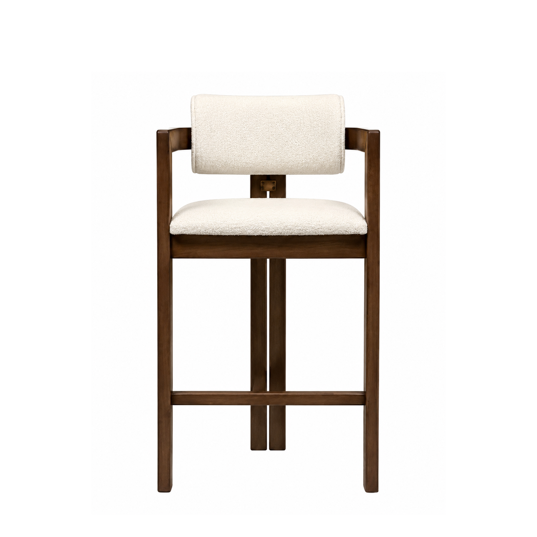 Modern Upholstered Wooden Bar Stool Chair with Curved Backrest & Armrests | Counter Height Bar Chair | Brown & Ivory Finish || 23 × 18 × 40 Inches