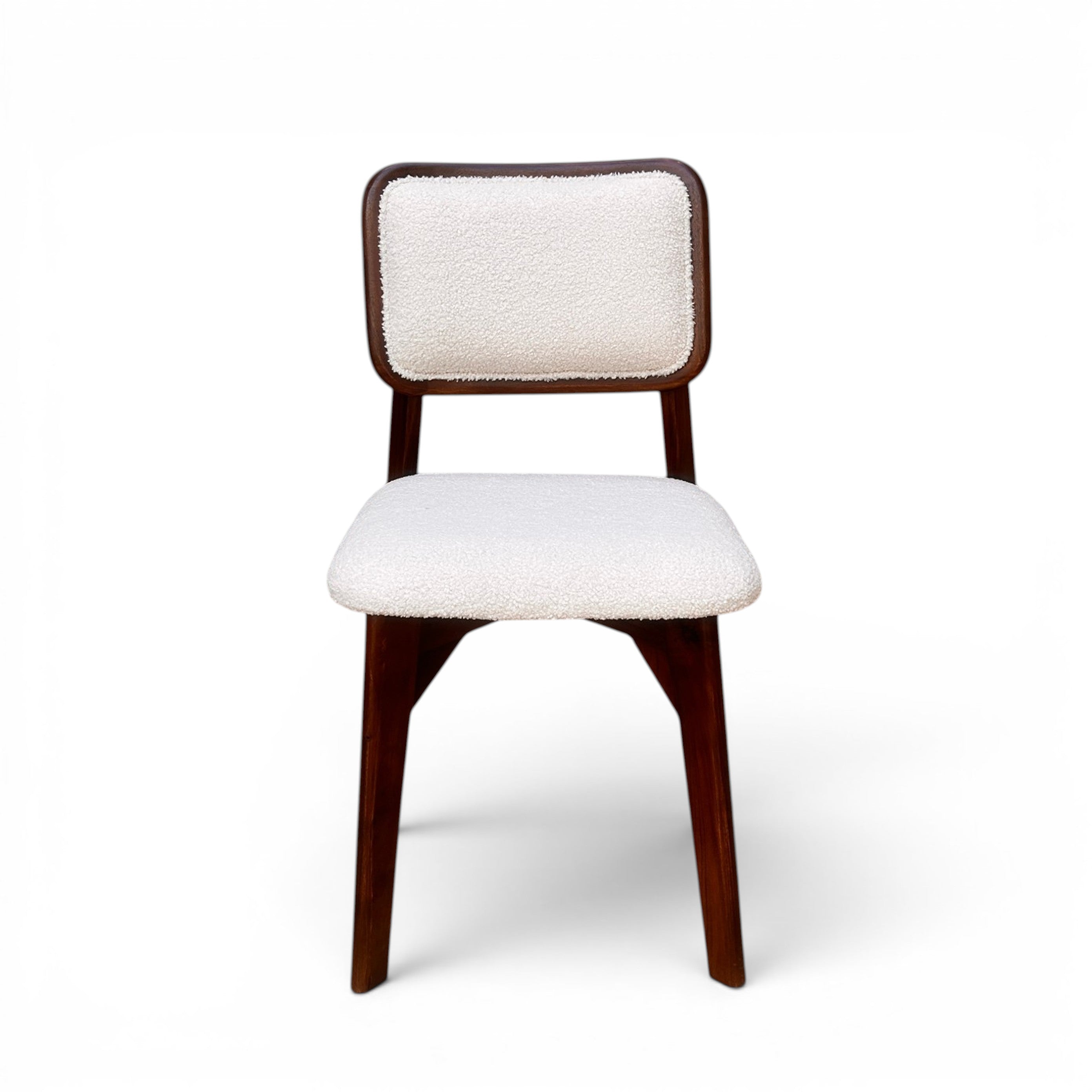Modern Solid Wood Upholstered Dining Chair with Bouclé Fabric Seat & Backrest – Walnut Finish – 45 × 48 × 89 cm