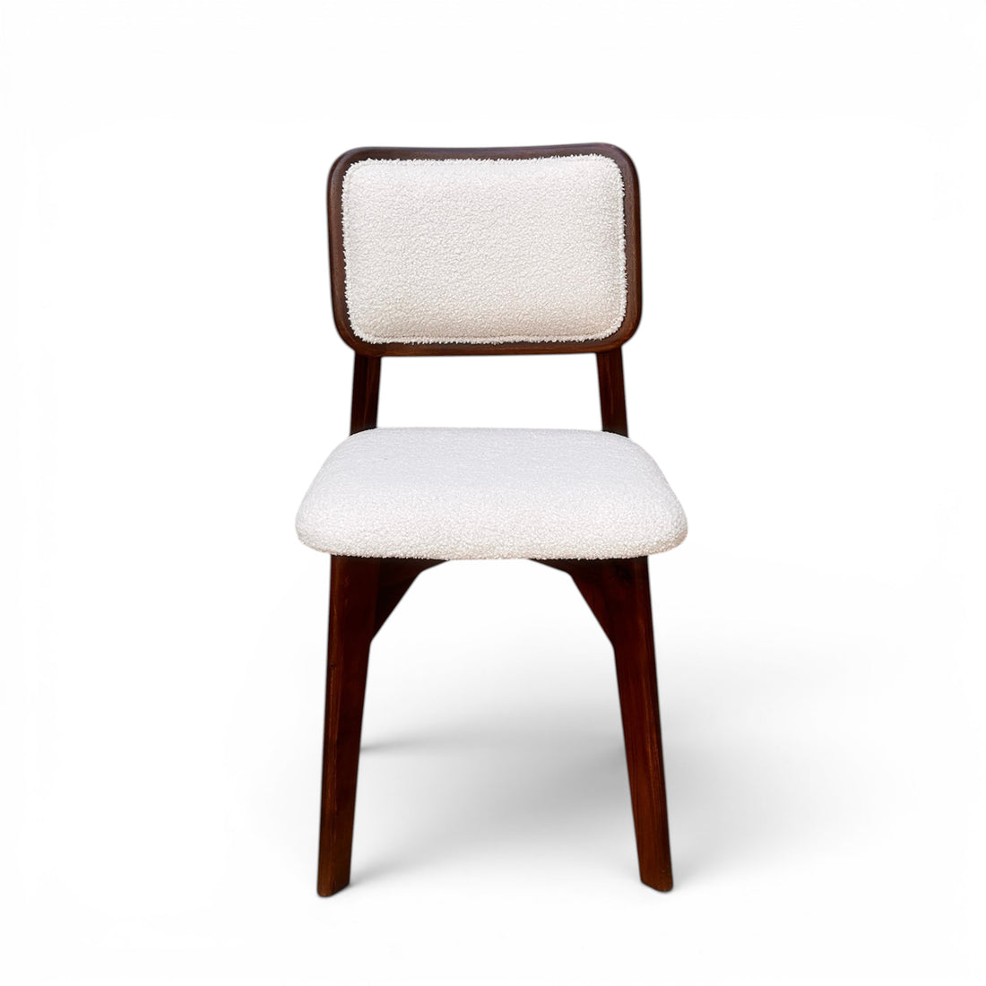 Modern Solid Wood Upholstered Dining Chair with Bouclé Fabric Seat & Backrest – Walnut Finish – 45 × 48 × 89 cm