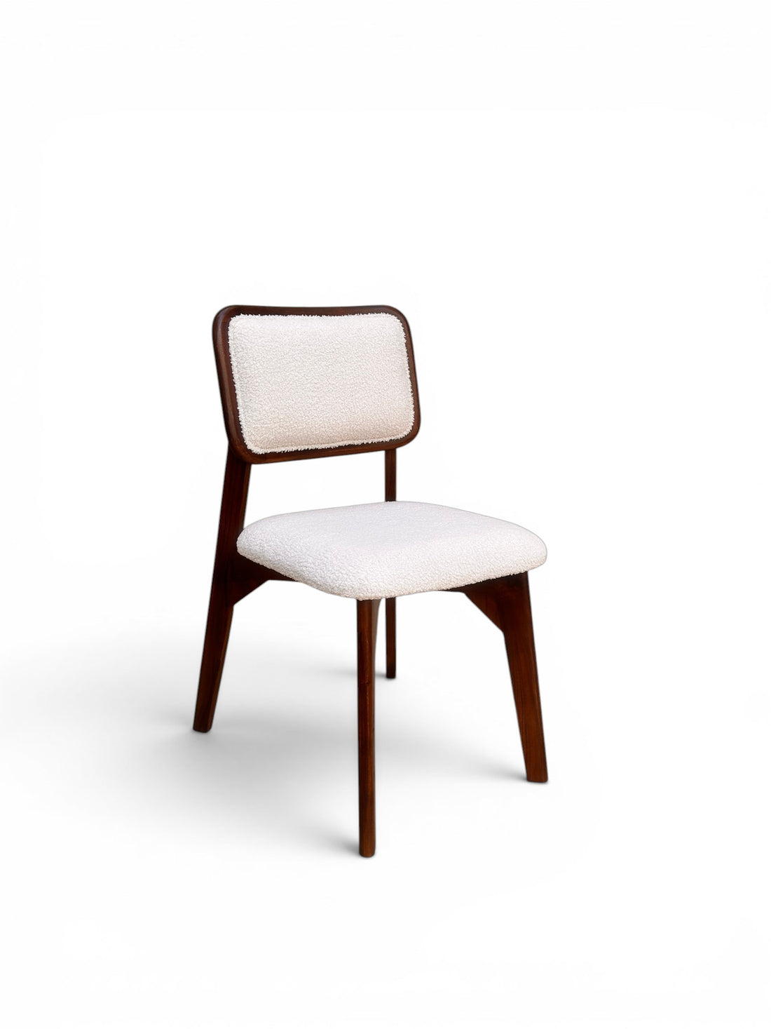Modern Solid Wood Upholstered Dining Chair with Bouclé Fabric Seat & Backrest – Walnut Finish – 45 × 48 × 89 cm
