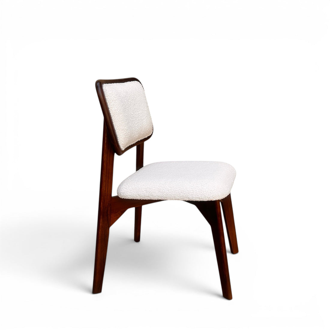Modern Solid Wood Upholstered Dining Chair with Bouclé Fabric Seat & Backrest – Walnut Finish – 45 × 48 × 89 cm