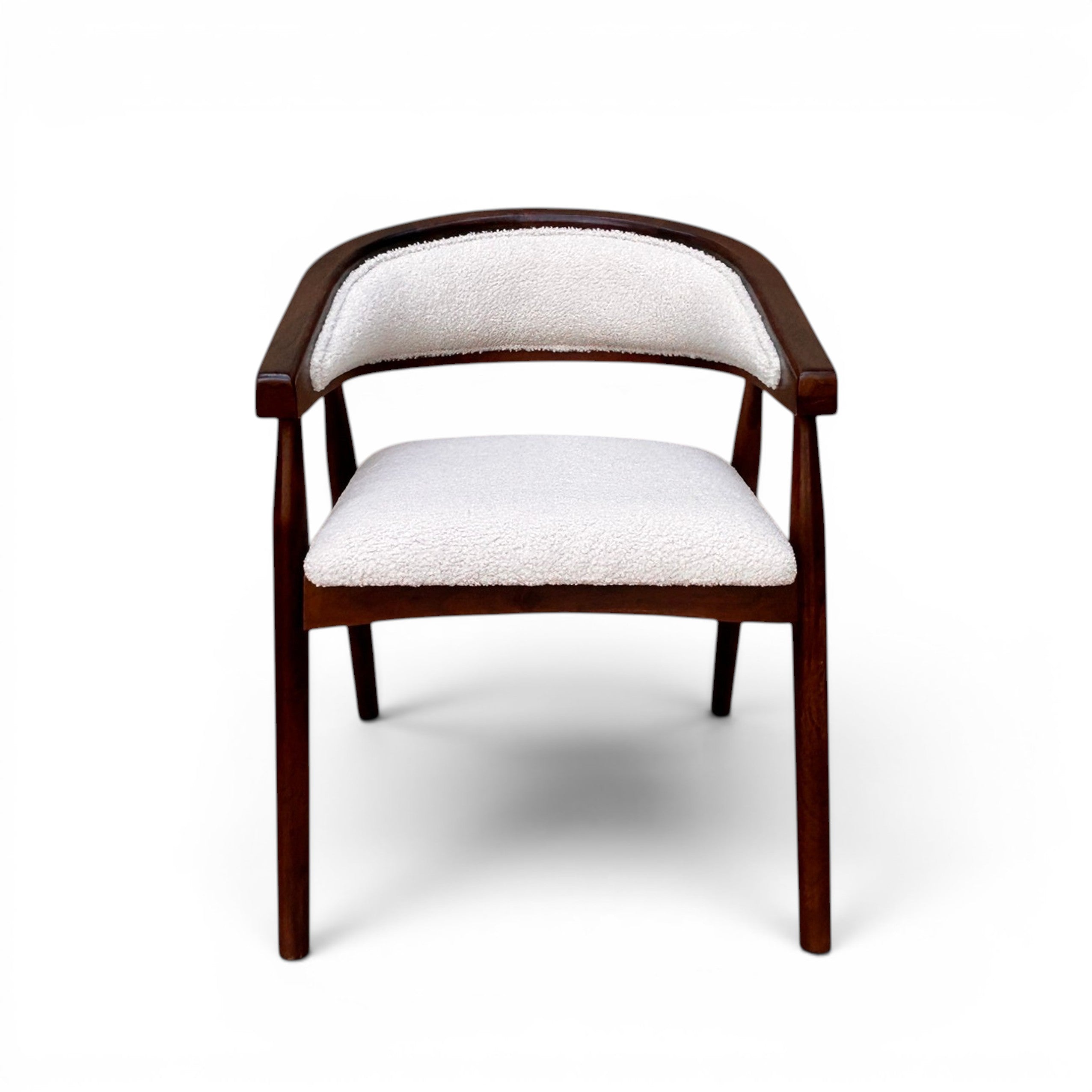 Modern Upholstered Accent Dining Chair with Curved Backrest, Solid Wood Frame, Bouclé Fabric Seat & Back, Comfortable Armchair for Dining Room, Living Room & Café – 56 × 57 × 73 CM
