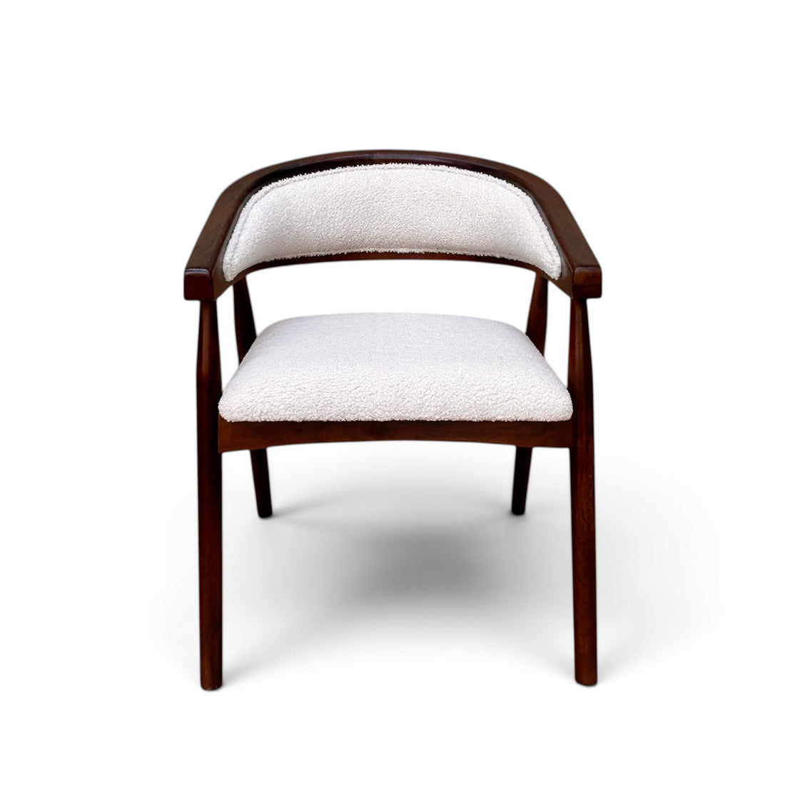 Modern Upholstered Accent Dining Chair with Curved Backrest, Solid Wood Frame, Bouclé Fabric Seat & Back, Comfortable Armchair for Dining Room, Living Room & Café – 56 × 57 × 73 CM