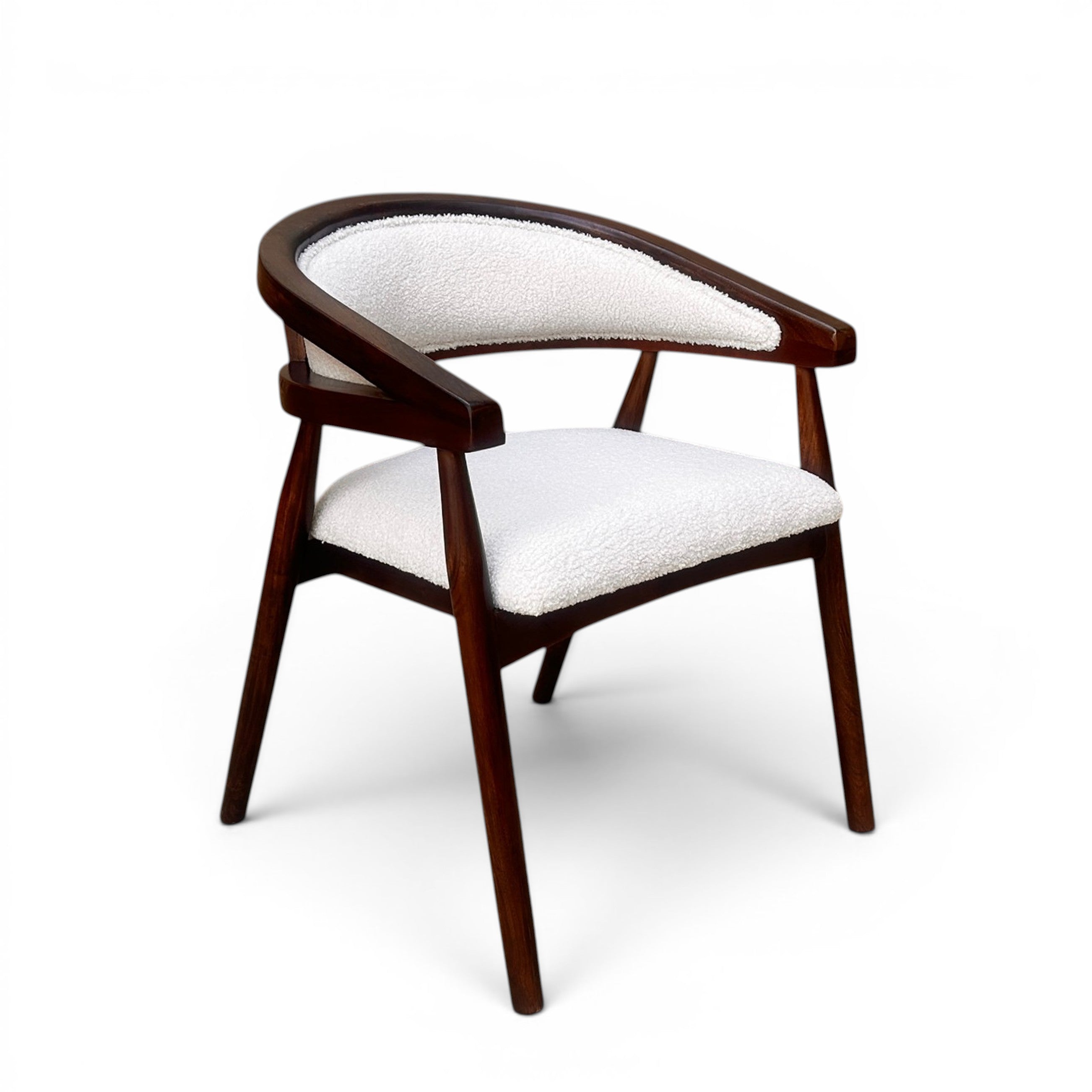 Modern Upholstered Accent Dining Chair with Curved Backrest, Solid Wood Frame, Bouclé Fabric Seat & Back, Comfortable Armchair for Dining Room, Living Room & Café – 56 × 57 × 73 CM