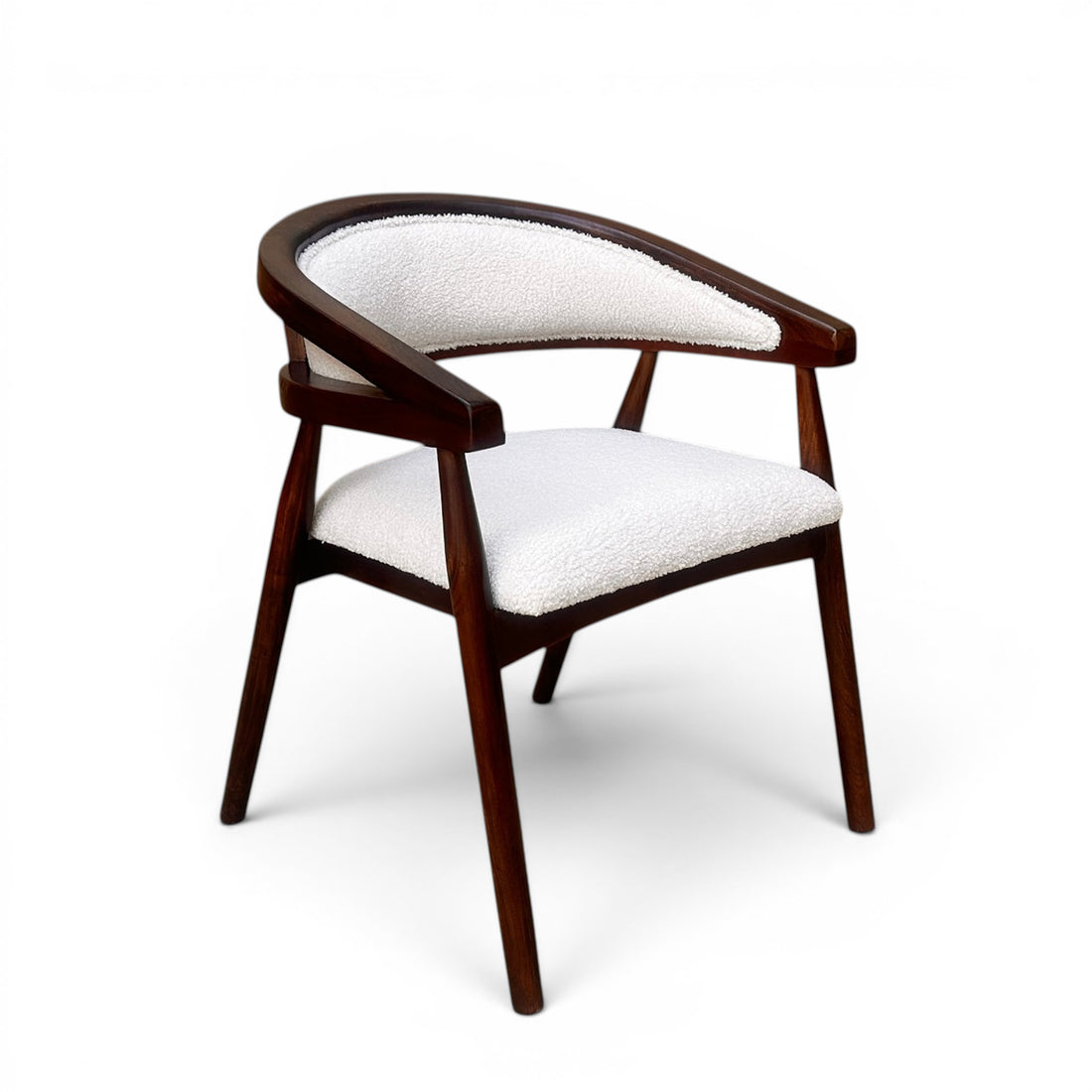 Modern Upholstered Accent Dining Chair with Curved Backrest, Solid Wood Frame, Bouclé Fabric Seat & Back, Comfortable Armchair for Dining Room, Living Room & Café – 56 × 57 × 73 CM