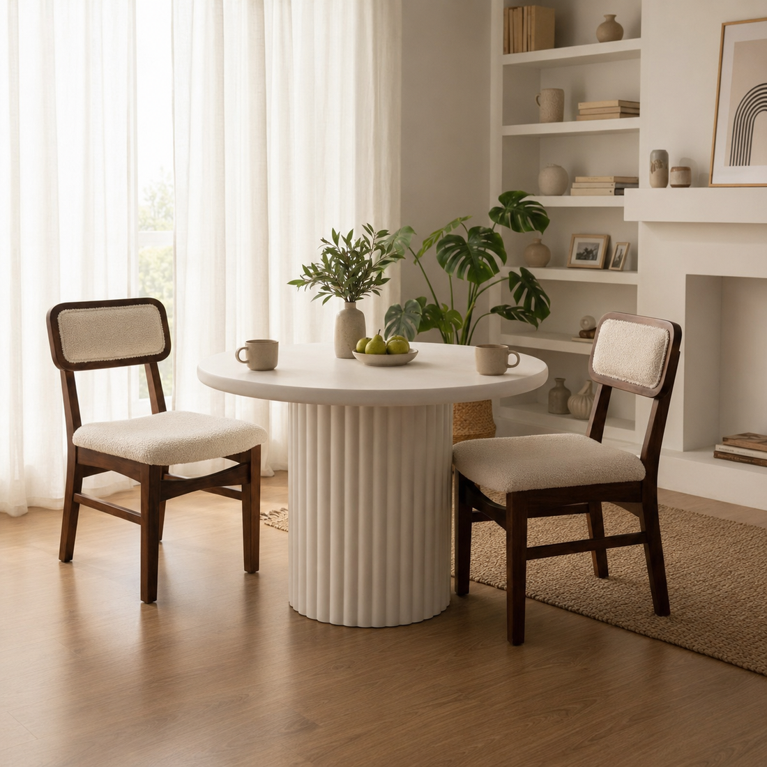 Modern Upholstered Dining Chair with Wooden Frame | Soft Cushioned Seat & Backrest | 45 × 48 × 85 cm | Cream & Walnut Finish