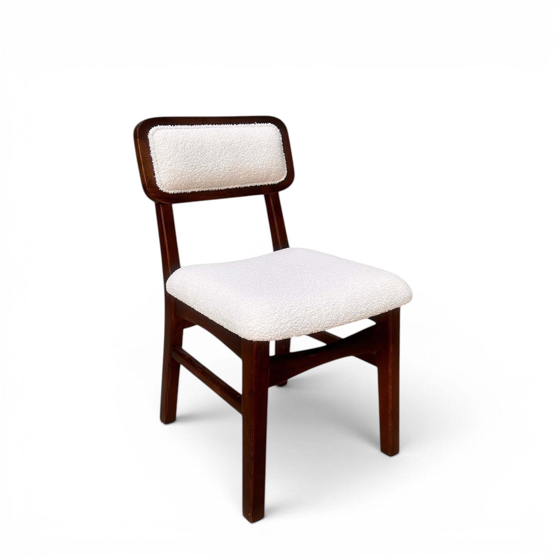 Modern Upholstered Dining Chair with Wooden Frame | Soft Cushioned Seat & Backrest | 45 × 48 × 85 cm | Cream & Walnut Finish