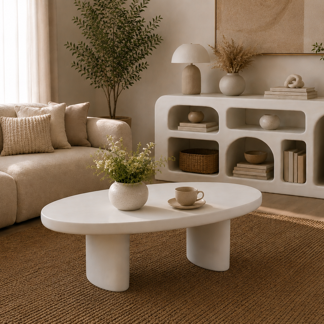 Lime Plaster Concrete Coffee Table – 122 x 65 x 40 cm