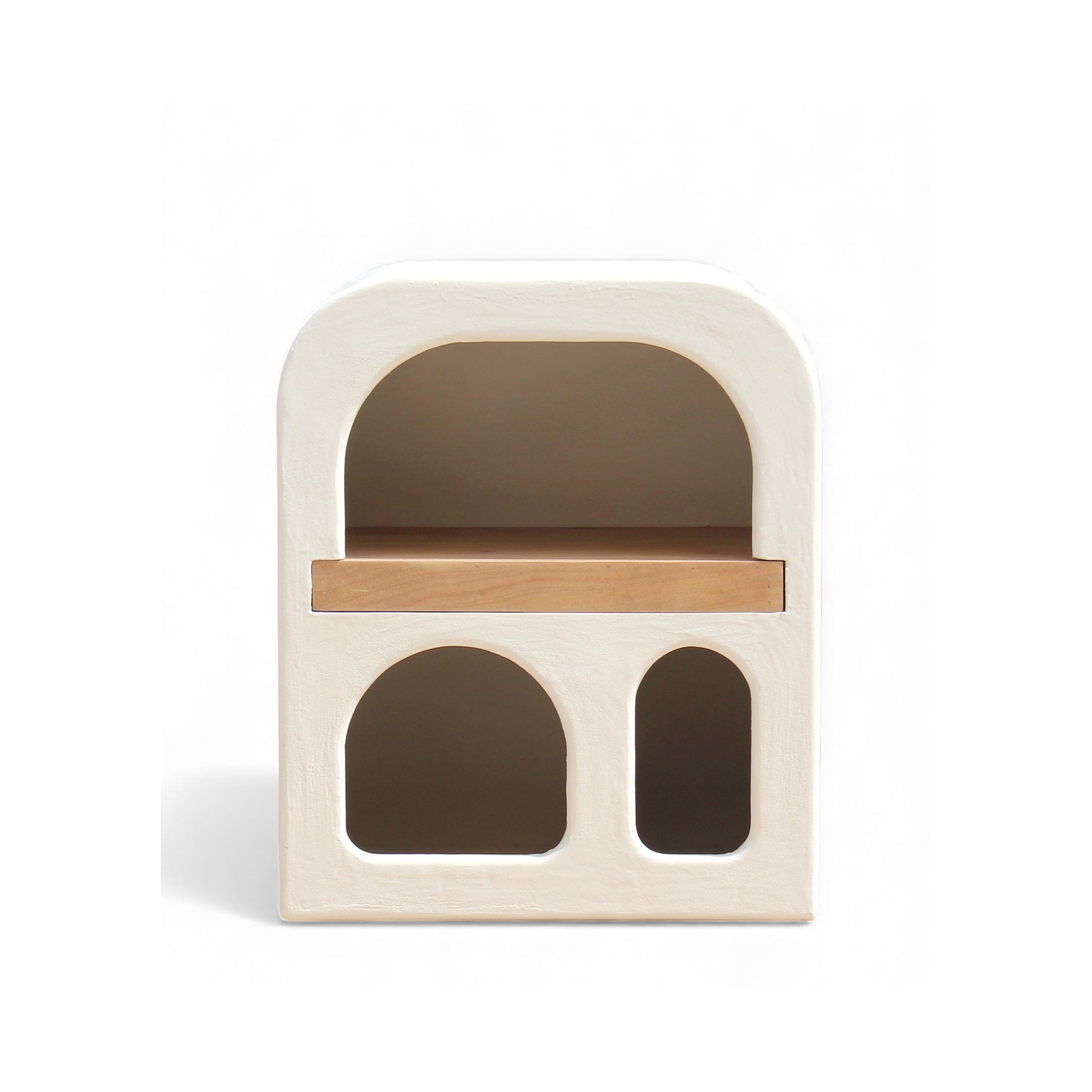 Lime Plaster Bedside Table with Arched Design – 50×40×60 cm
