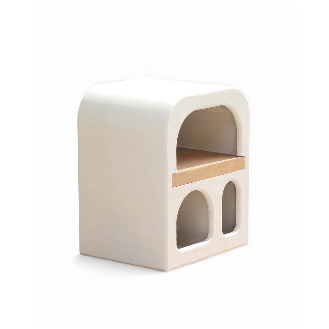 Lime Plaster Bedside Table with Arched Design – 50×40×60 cm