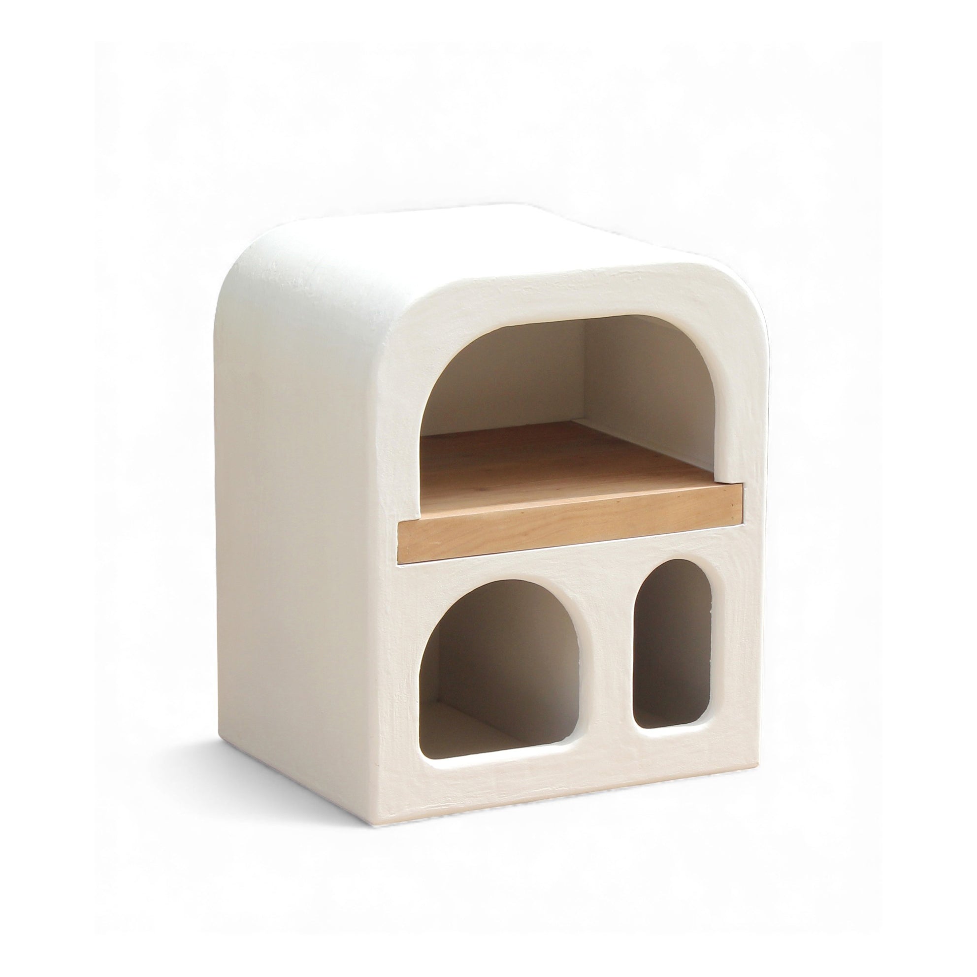 Lime Plaster Bedside Table with Arched Design – 50×40×60 cm
