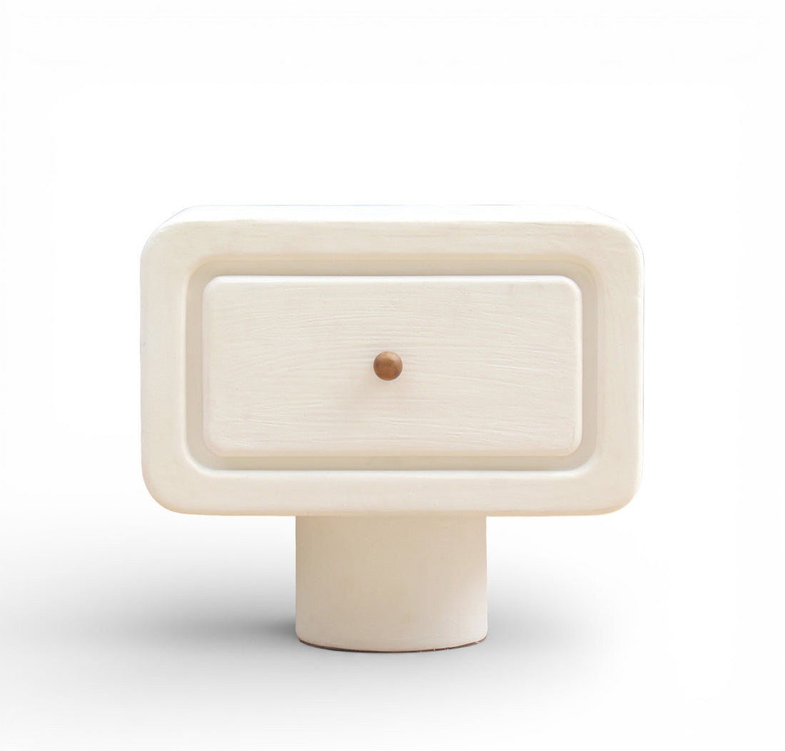 Lime Plaster Bedside Table with Drawer – Modern Minimal Design || 50 × 40 × 45 CM
