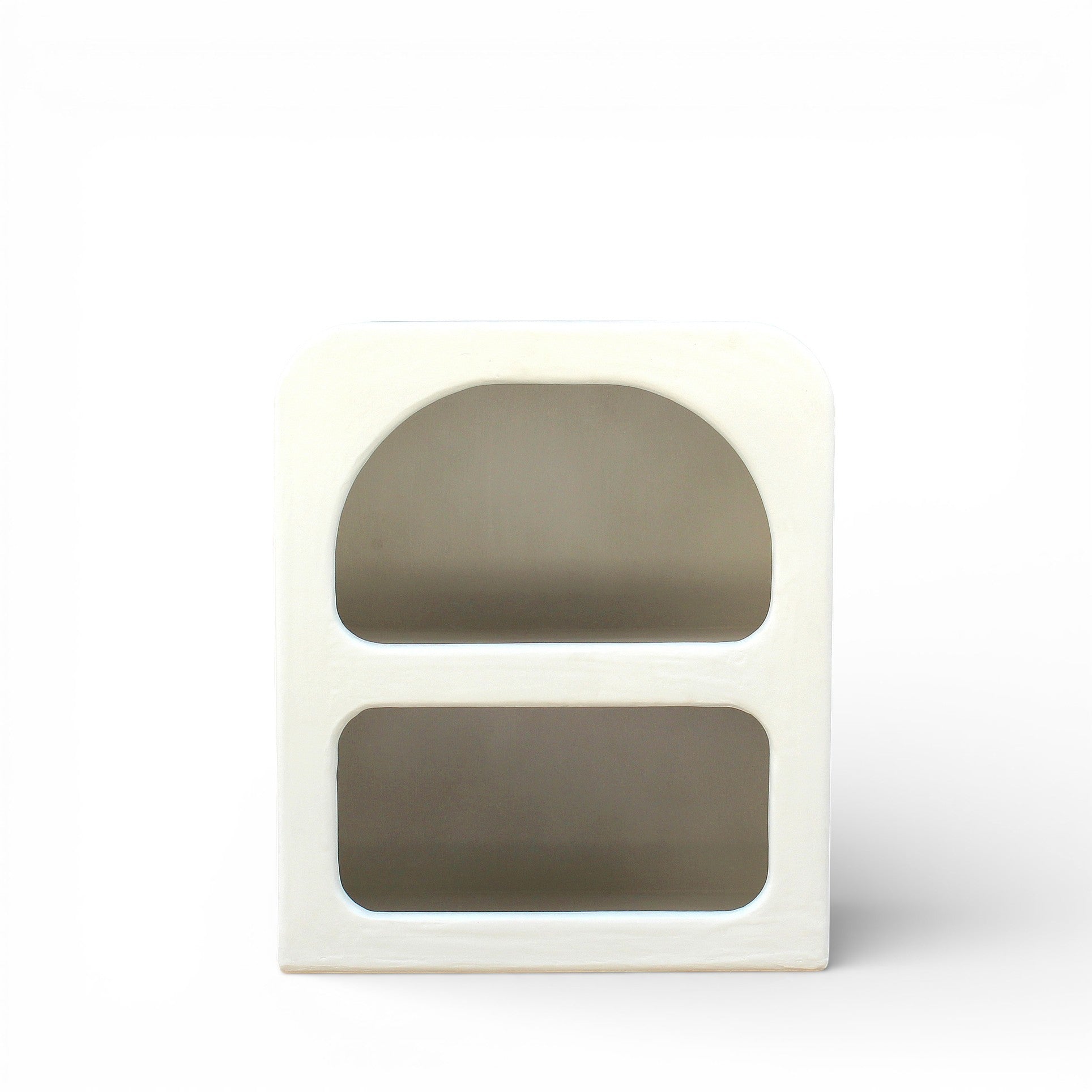 Lime Plaster Bedside Table with Open Shelves – Modern Minimalist Storage Unit || 55X35X65 CM