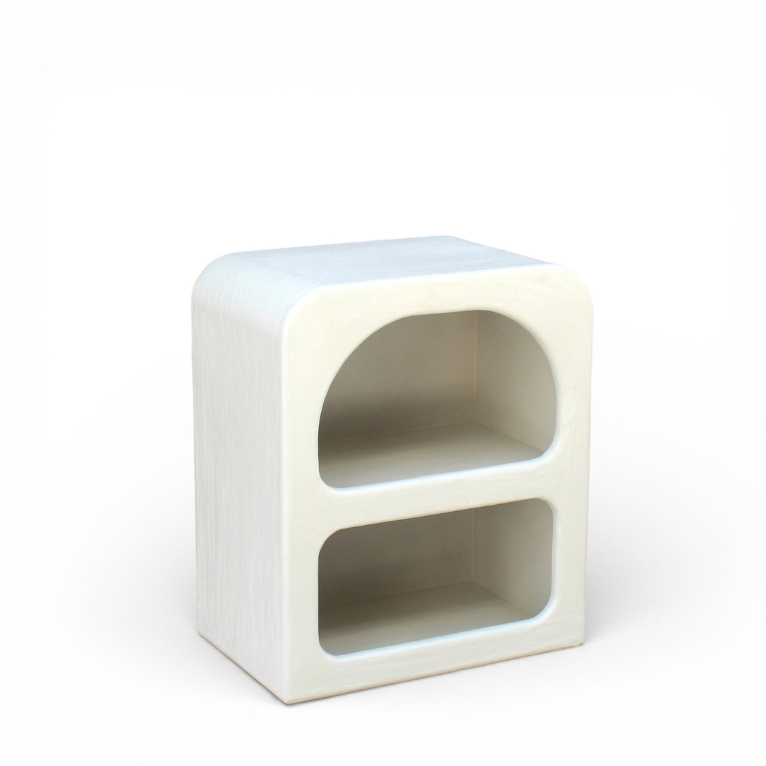 Lime Plaster Bedside Table with Open Shelves – Modern Minimalist Storage Unit || 55X35X65 CM