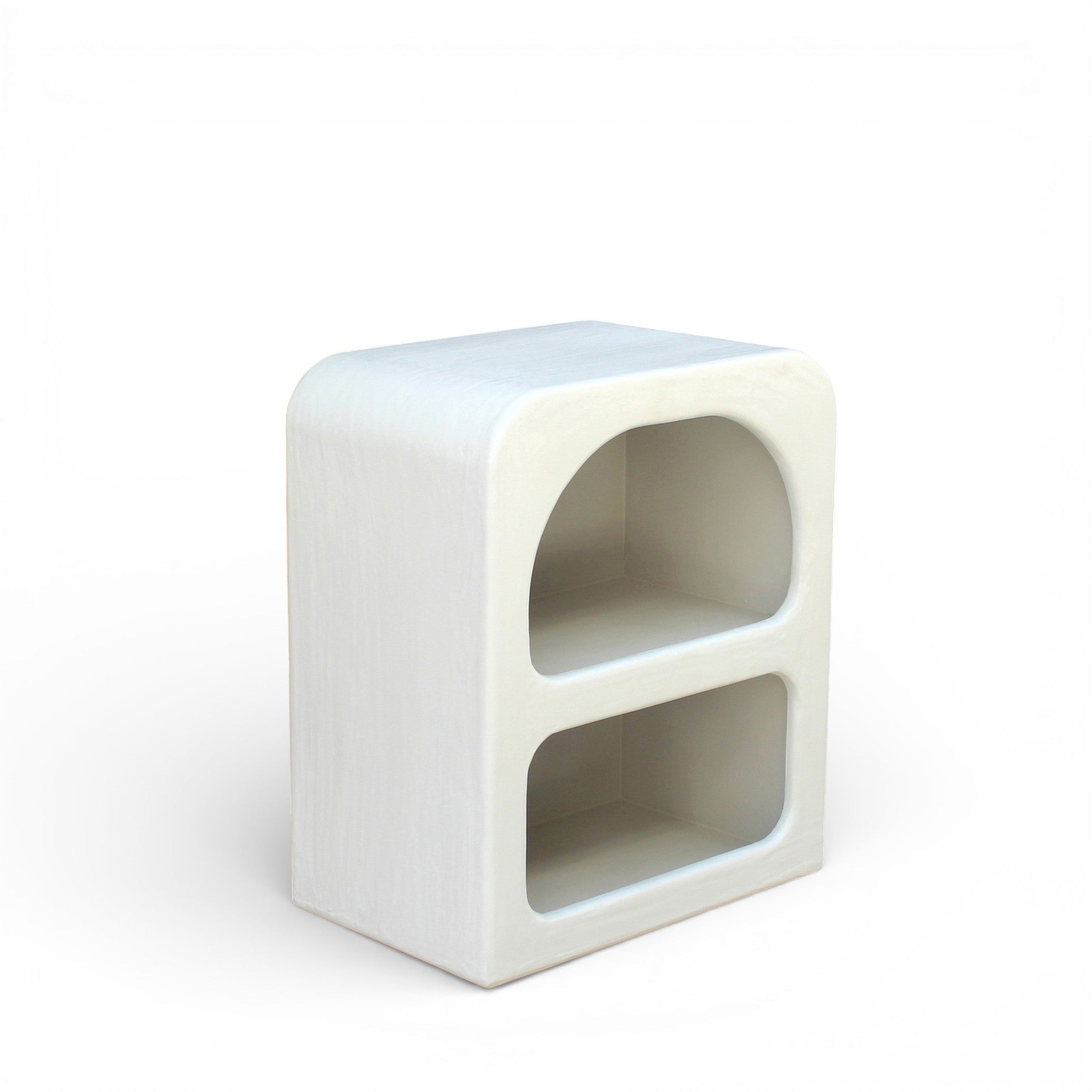 Lime Plaster Bedside Table with Open Shelves – Modern Minimalist Storage Unit || 55X35X65 CM