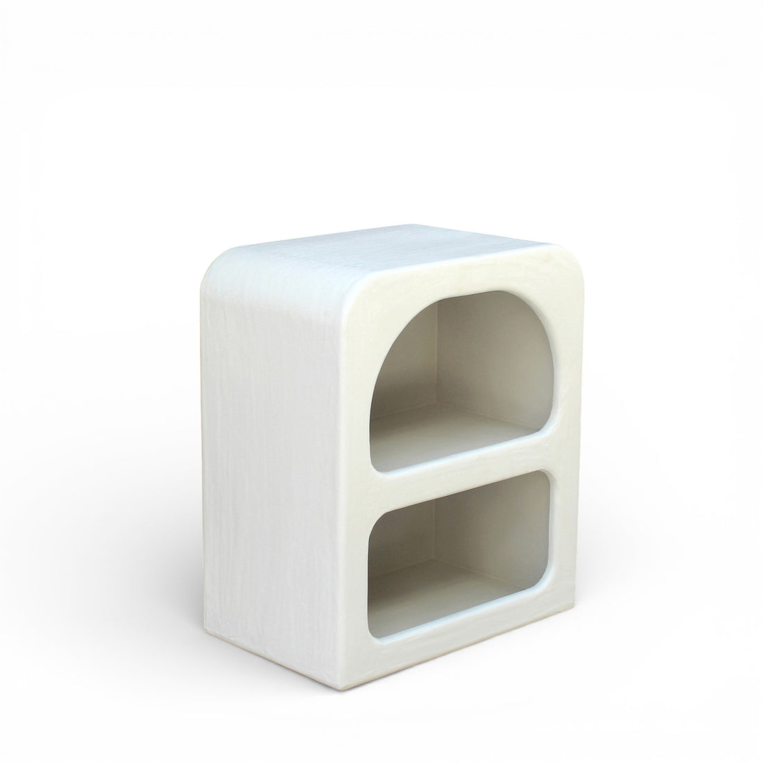 Lime Plaster Bedside Table with Open Shelves – Modern Minimalist Storage Unit || 55X35X65 CM