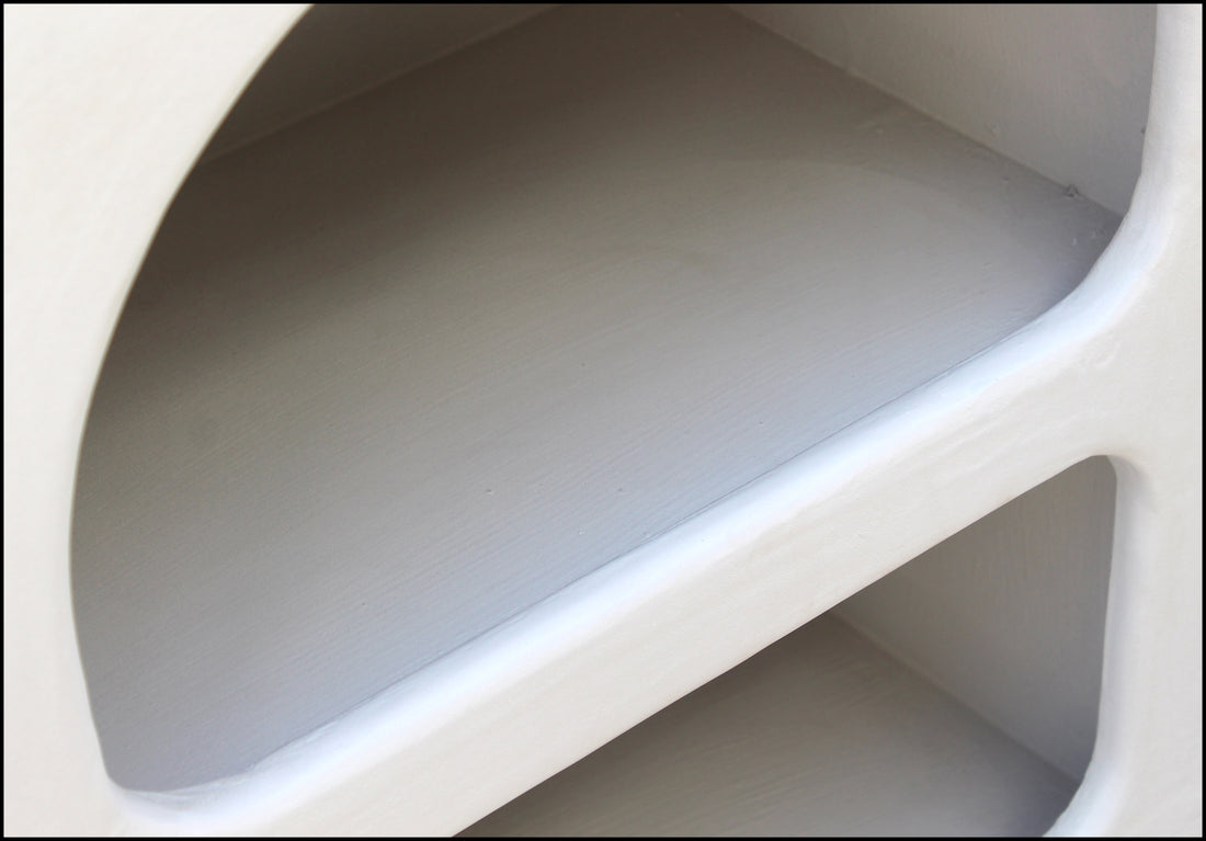 Lime Plaster Bedside Table with Open Shelves – Modern Minimalist Storage Unit || 55X35X65 CM