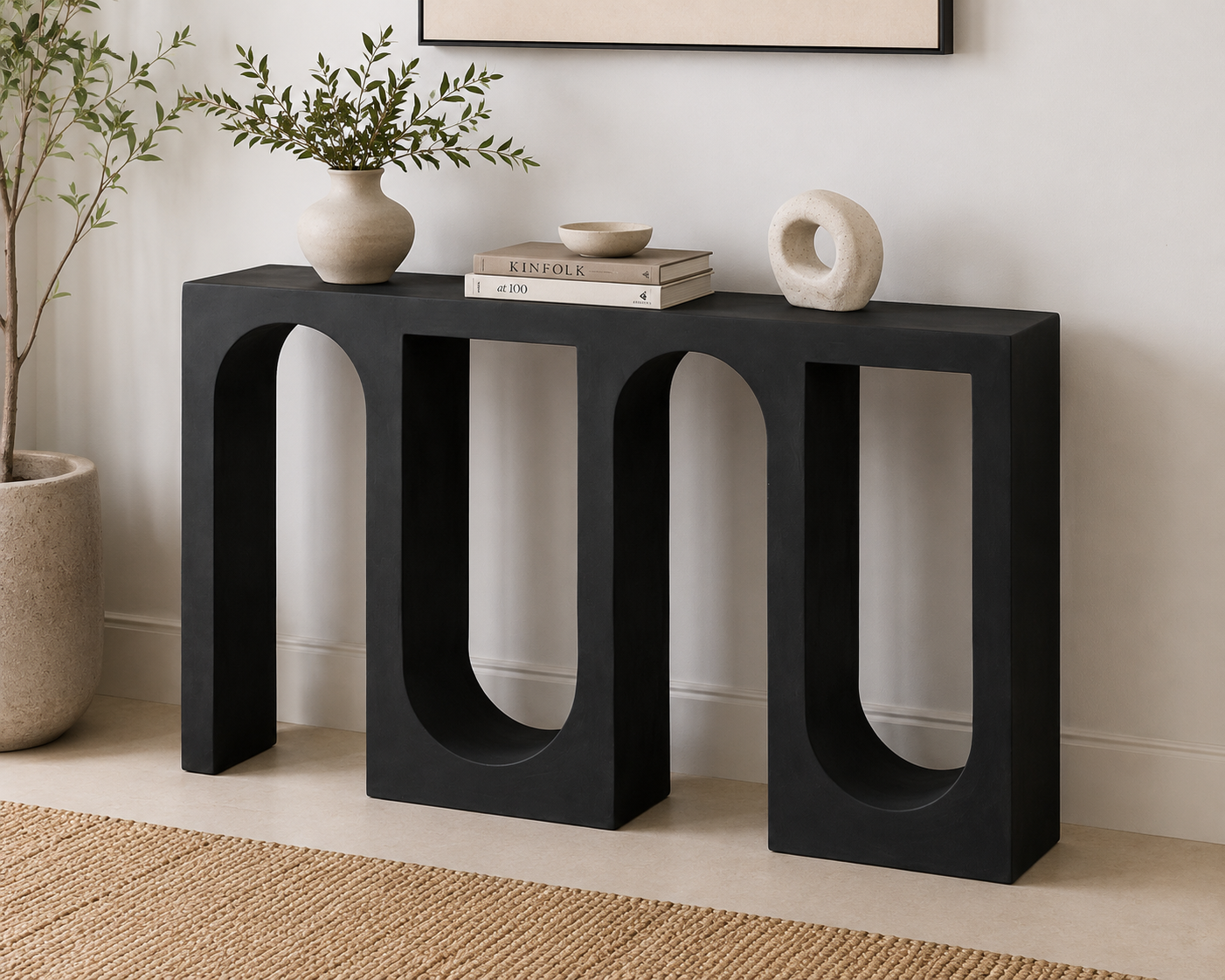 Modern Arch Console Table – Lime Plaster & Coconut Finish | 151 x 33 x 80 cm