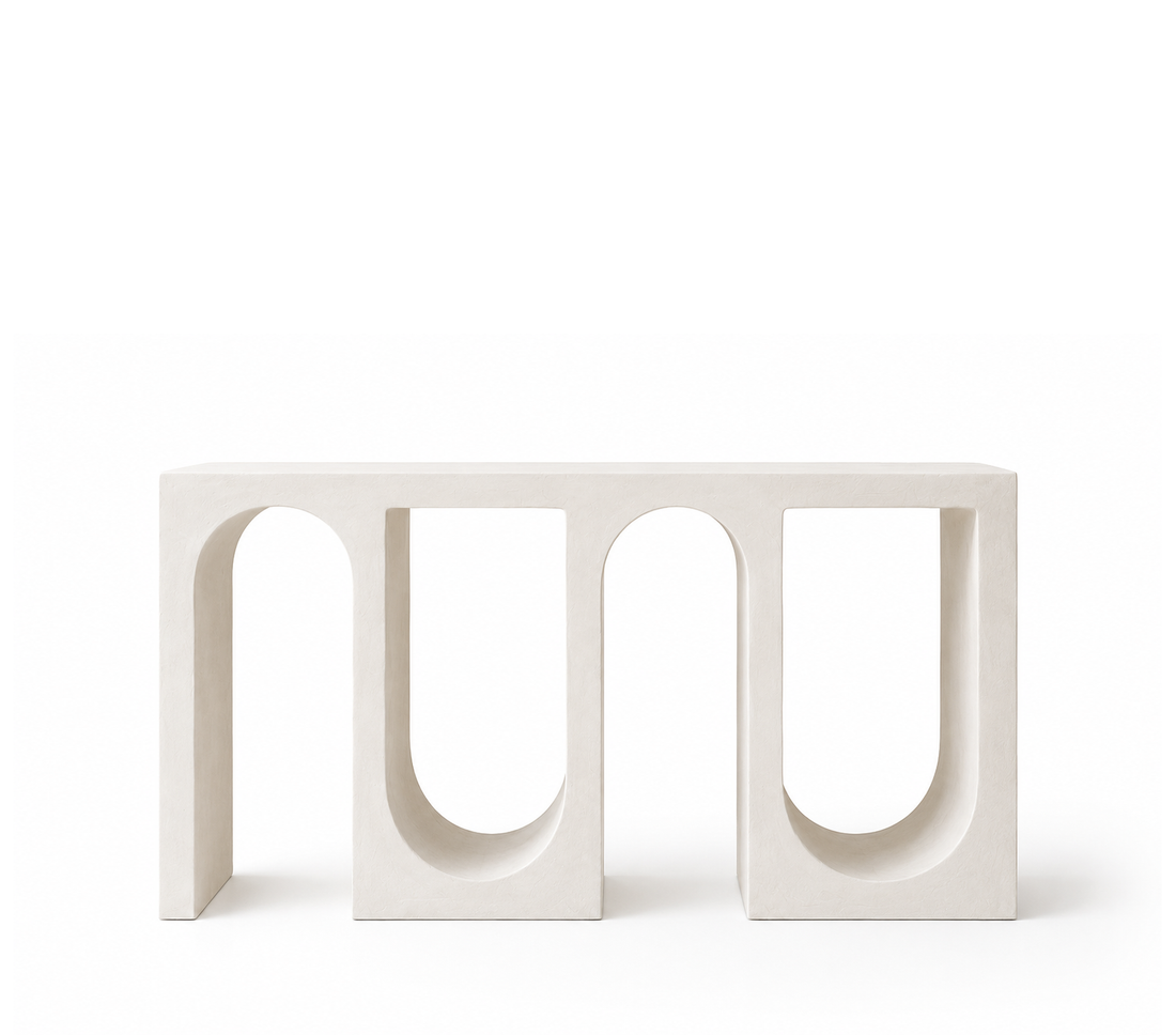 Modern Arched Lime Plaster Console Table – Sculptural Entryway Table (151 x 33 x 80 cm)