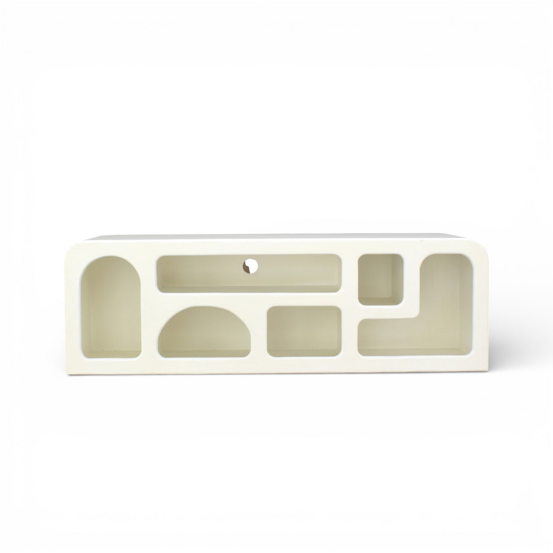 Modern Lime Plaster TV Board with Rounded Open Shelves – 160×40×50 CM